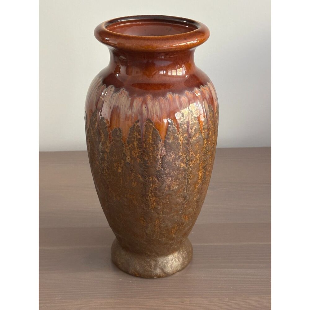 Brown Drip Glaze Ceramic Vase with Metallic Accents